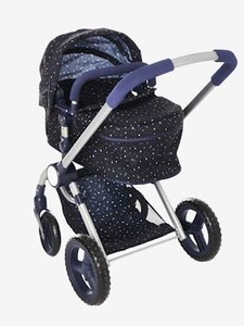 VERTBAUDET, Mitwachsender Puppenwagen blau bedruckt, Mitwachsender Puppenwagen blau bedruckt
