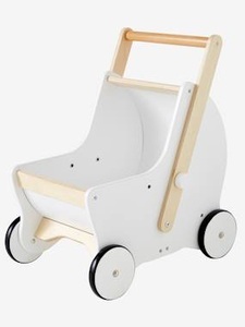 VERTBAUDET, 2-in-1 Puppen-Kinderwagen, Holz natur/weiss, 2-in-1 Puppen-Kinderwagen, Holz natur/weiss