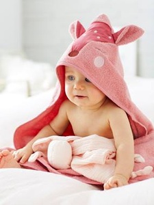 VERTBAUDET, Set aus Badetuch und Waschhandschuh ,,Reh rosa/reh, Set aus Badetuch und Waschhandschuh ,,Reh rosa/reh