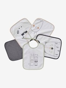 VERTBAUDET, 5er-Pack Baby-Lätzchen von vertbaudet, Tiere weiss bedruckt/wald, 5er-Pack Baby-Lätzchen von vertbaudet, Tiere weiss bedruckt/wald