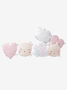 VERTBAUDET, Babybett-Umrandung Katzenreihe rosa bedruckt, Bettumrandung Traumwolke für Babyzimmer rosa bedruckt