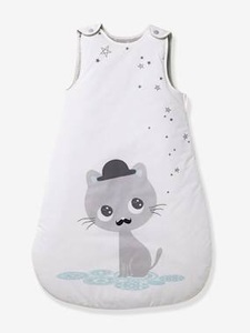 VERTBAUDET, Babyschlafsack mit Katze weiss bedruckt, Babyschlafsack mit Katze Katz' und Maus weiss bedruckt