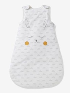 VERTBAUDET, Ärmelloser Schlafsack mit Hasenmotiv weiss, grau bedruckt, Ärmelloser Schlafsack mit Hase weiss bedruckt