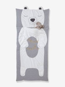 VERTBAUDET, Kinder-Schlafsack mit Ohren hellgrau, Schlafsack Teddy für Kinder hellgrau