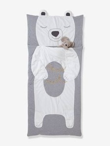 VERTBAUDET, Kinder-Schlafsack mit Ohren hellgrau, Schlafsack Teddy für Kinder hellgrau