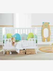 VERTBAUDET, Babybett-Umrandung Rêve Nordik weiss/grün/blau, Babybettumrandung aus reiner Baumwolle weiss/grün/blau