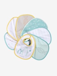 VERTBAUDET, 7er-Pack Lätzchen für Babys mehrfarbig, Bio-Kollektion: 7 Baby-Lätzchen, Klett mehrfarbig