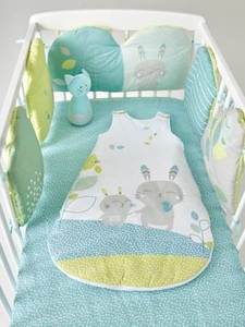 VERTBAUDET, Babybett-Umrandung Rêve Nordik weiss/grün/blau, Babybettumrandung aus reiner Baumwolle weiss/grün/blau