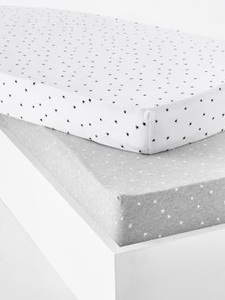 VERTBAUDET, 2er-Pack Baby-Spannbettlaken, Sterne grau meliert/weiss, 2er-Pack Baby-Spannbettlaken, Sterne grau meliert/weiss