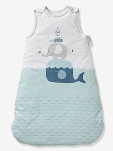 VERTBAUDET, Baby Schlafsack Wal, ärmellos weiss/blau bedruckt, Baby Schlafsack Wal, ärmellos weiss/blau bedruckt