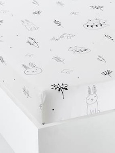 VERTBAUDET, Baby Spannbettlaken Zauberwald weiss/schwarz, Baby Spannbettlaken Zauberwald weiss/schwarz