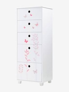 VERTBAUDET, Schmale Kinderkommode mit Schmetterlingen weiss/bedruckt, Schmale Kinderkommode Schmetterlinge weiss/bedruckt