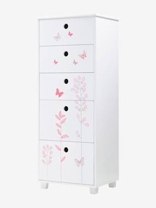 VERTBAUDET, Schmale Kinderkommode mit Schmetterlingen weiss/bedruckt, Schmale Kinderkommode Schmetterlinge weiss/bedruckt