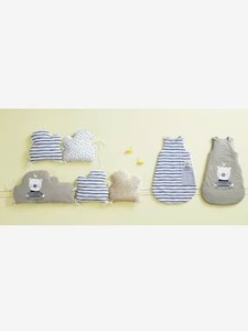 VERTBAUDET, Kissen zur Babybett-Umrandung Marin Plaisir grau/weiss, Bettumrandung in Wolkenform grau/weiss