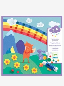 DJECO, Collage mit Bommeln von DJECO bunt, DJECO Bastelset mit Pompons für Kinder mehrfarbig