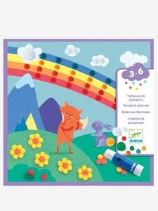 DJECO, Collage mit Bommeln von DJECO bunt, DJECO Bastelset mit Pompons für Kinder mehrfarbig