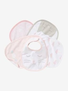 VERTBAUDET, 5er-Pack Lätzchen, Baumwolle pack rosa/katze, 5er-Pack Lätzchen, Baumwolle pack rosa/katze