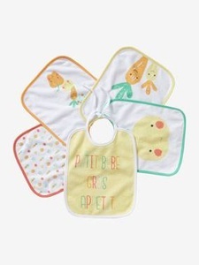 VERTBAUDET, 5er-Pack Baby Lätzchen mit Bändern mehrfarbig/gemüse, 5er-Pack Baby Lätzchen mit Bändern mehrfarbig/gemüse