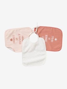 VERTBAUDET, 3er-Pack Baby-Lätzchen aus Gaze pack rosa, 3er-Pack Baby-Lätzchen aus Gaze pack rosa