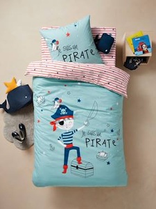 VERTBAUDET, Set aus Bettdecken- und Kissenbezug ,,Pirat blau/rot gestreift, Set aus Bett- und Kissenbezug ,,Pirat blau