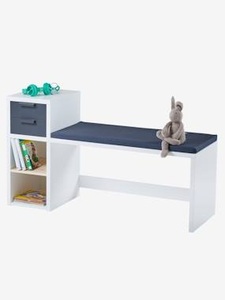 VERTBAUDET, Truhenbank Reglisse mit Regal weiss/blaugrau, Kinder-Sitzbank mit Aufbewahrung ,,Reglisse weiss/dunkelgrau