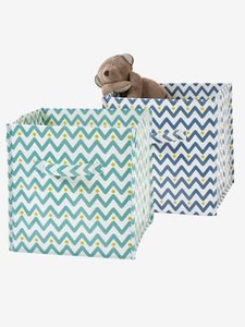 VERTBAUDET, 2er-Pack Aufbewahrungsboxen grün+blau, 2er Pack Aufbewahrungsboxen, modern gemustert gruen+blau
