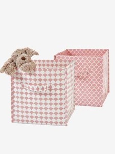 VERTBAUDET, 2er-Pack Aufbewahrungsboxen rosa+dunkelrosa, 2er Pack Aufbewahrungsboxen, modern gemustert rosa+dunkellrosa