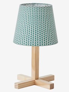 VERTBAUDET, Nachttischlampe für Kinderzimmer khaki/holz, Nachttischlampe, Holz und Baumwolle natur/grün