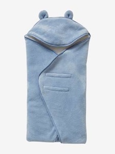 VERTBAUDET, Babydecke mit Kapuze, Mikrofaser/Fleece weiss/blau, Babydecke mit Kapuze, Mikrofaser/Fleece weiss/blau