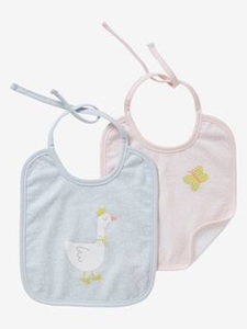 VERTBAUDET, 2er-Pack Lätzchen mit Bändern rosa+blau, 2er-Pack Lätzchen mit Bändern rosa+blau