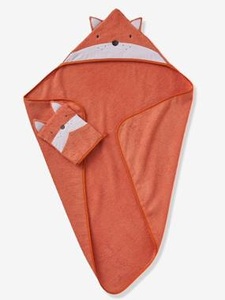 VERTBAUDET, Set aus Badetuch und Waschhandschuh ,,Fuchs orange/fuchs