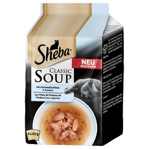 Sheba, Multipack Sheba Classic Soup Frischebeutel 4 x 40 g - Hochseefischfilets & Gemüse, 