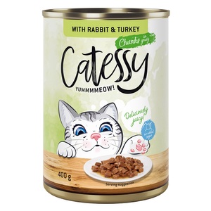 Catessy, Sparpaket Catessy Häppchen in Sauce oder Gelee 24 x 400 g - mit Kaninchen und Truthahn in Sauce, Catessy Häppchen in Sauce oder Gelee 12 x 400 g - mit Kaninchen und Truthahn in Sauce