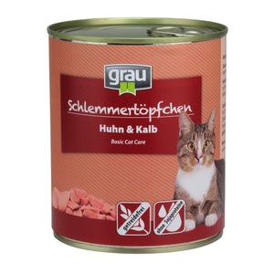 Grau, Sparpaket Grau Schlemmertöpfchen getreidefrei 12 x 800 g - Huhn & Kalb, 