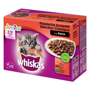 Whiskas, Megapack Whiskas Junior Frischebeutel 24 x 100 g - Klassische Auswahl in Sauce, 