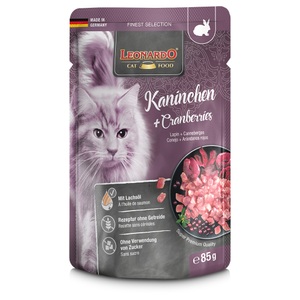 LEONARDO, Leonardo Finest Selection Pouch 16 x 85 g - Kaninchen & Cranberries, Leonardo Cat Food Nassfutter Kaninchen & Cranberries, 85 g