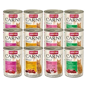 Animonda Carny, Sparpaket: Animonda Carny Adult 12 x 400 g - Mix: Geflügel & Rind, animonda Carny Nassfutter Katze Adult, Mixpaket Fleischauswahl 12x400 g Mixpaket 2