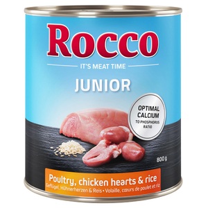 Rocco, Sparpaket Rocco Junior 12 x 800 g - Geflügel mit Hühnerherzen & Reis, Rocco Junior 6 x 800 g - Geflügel mit Hühnerherzen & Reis