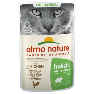 Almo Nature Functional, Almo Nature Anti Hairball Pouch mit Huhn - 6 x 70 g, Almo Nature Holistic Anti-Hairball mit Huhn, Nassfutter für Katzen (70g)