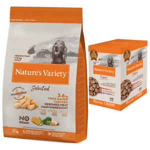 Affinity Petcare, T. INSTINCT HM Med. Ad. Chicken 12kg Hunde Trockenfutter, Nature's Variety No Grain Medium/Maxi Adult Freilandhuhn - 12 kg