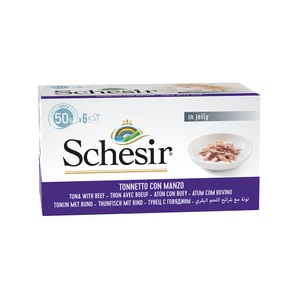 Schesir, Sparpaket Schesir Small in Gelee 24 x 50 g - Thunfisch mit Rinderfilet, Schesir Complete Nutrition Filet in Gelee 6 x 50 g in Dosen - Thunfisch mit Rindfleisch