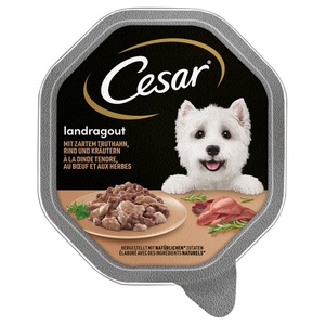 Cesar, Megapack Cesar Schale 28 x 150 g - Landküche mit Pute und Rind in Sauce, Megapack Cesar Schale 14 x 150 g - Landragout mit Truthahn, Rind und Kräutern