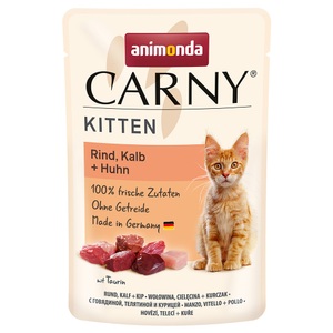 Animonda Carny, Animonda Carny Kitten Pouch 12 x 85 g - Rind, Kalb & Huhn, Animonda Carny Kitten Rind, Kalb und Huhn, Nassfutter für Katzen (85g)