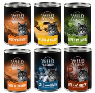 Wild Freedom, Wild Freedom Adult 6 x 400 g - gemischtes Paket, 5 + 1 gratis! Wild Freedom 6 x 400 g - Adult Mix I (2x Huhn, 1x Lachs, 1x Lamm, 1x Kaninchen, 1x Wild)