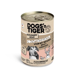 Dogs'n Tiger, Sparpaket Dogs'n Tiger Schlemmermenü für Hunde 12 x 400 g - Wild mit Geflügel mit Birne, Hirse und Esskastanie, Dogs'n Tiger, Hund Futter, Dogs'n Tiger Schlemmermenü Hund Sonntagsjäger 400g, Produkte & Wohnen