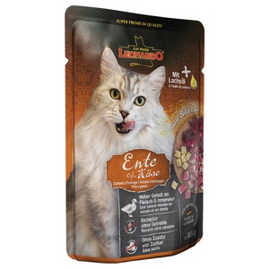 LEONARDO, Leonardo Finest Selection Pouch 16 x 85 g - Ente & Käse, Leonardo Cat Food Nassfutter Ente & Käse, 85 g