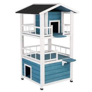 bitiba, Katzenhaus Penthouse - L 72 x B 72 x H 124 cm - blau / weiß, Katzenhaus Penthouse - L 72 x B 72 x H 124 cm - blau / weiß