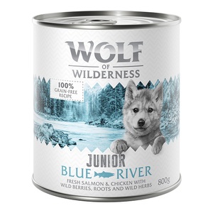 Wolf of Wilderness, Little Wolf of Wilderness Junior 6 x 800 g - Blue River - Huhn & Lachs, Wolf of Wilderness Junior - Duo-Protein 6 x 800 g - Blue River - Huhn & Lachs