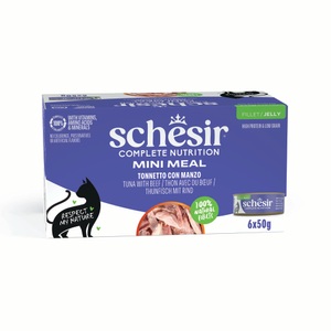Schesir, Sparpaket Schesir Small in Gelee 24 x 50 g - Thunfisch mit Rinderfilet, Schesir Complete Nutrition Filet in Gelee 6 x 50 g in Dosen - Thunfisch mit Rindfleisch
