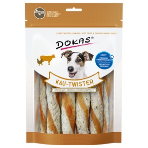Dokas, Dokas Kau-Twister - Rinderhaut, Pansen & Hühnerbrust 200 g, Dokas Kau-Twister - 200 g Rinderhaut, Pansen & Hühnerbrust